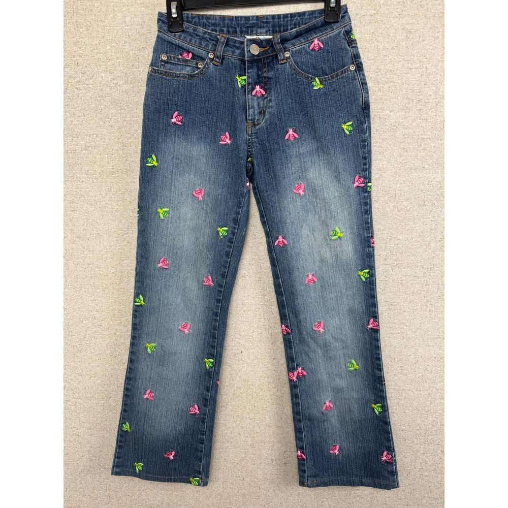 RARE Vintage Lilly Pulitzer Embroidered Bee Jeans 0 Y2K Low Rise Bootcut
